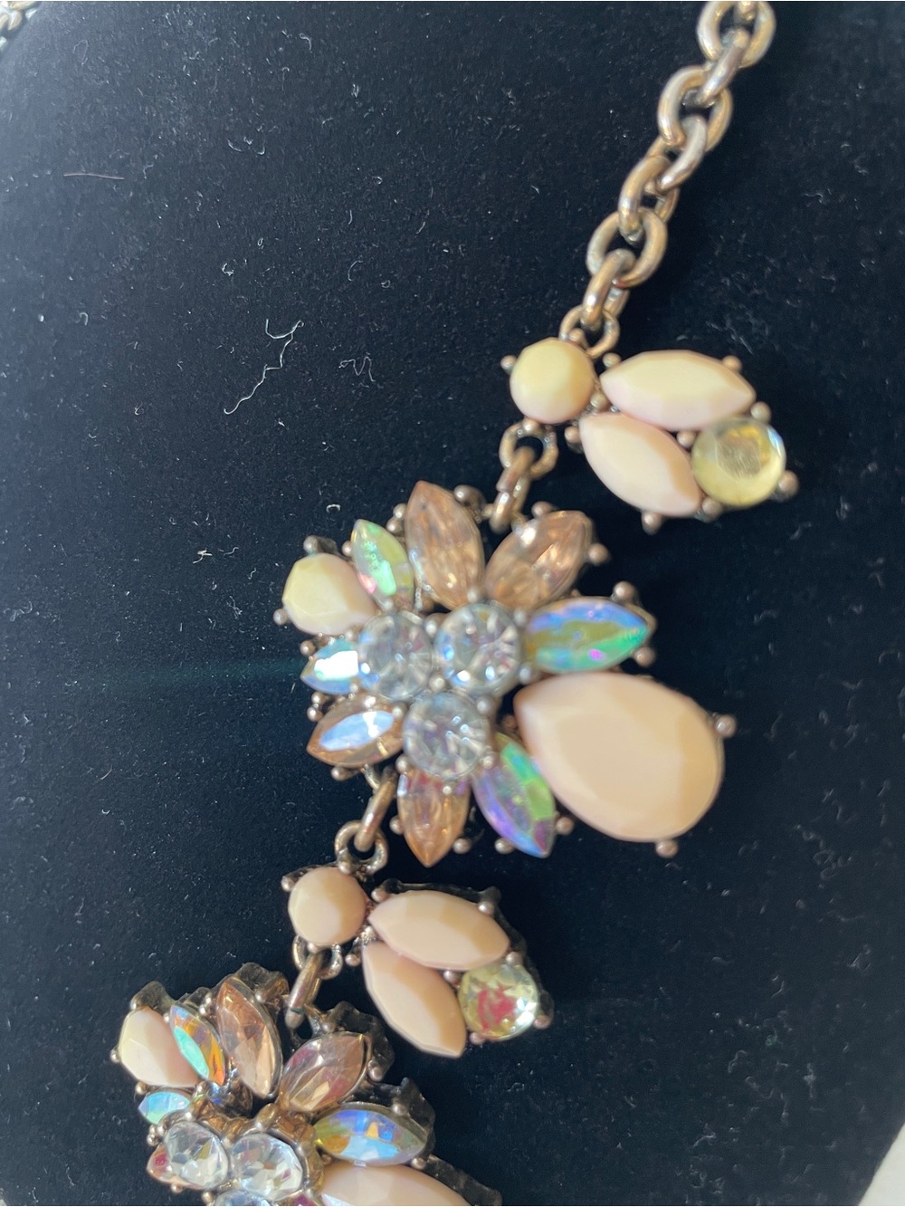 Elegant Cream & Iridescent Crystal Floral Statement Necklace - Picture 3 of 4
